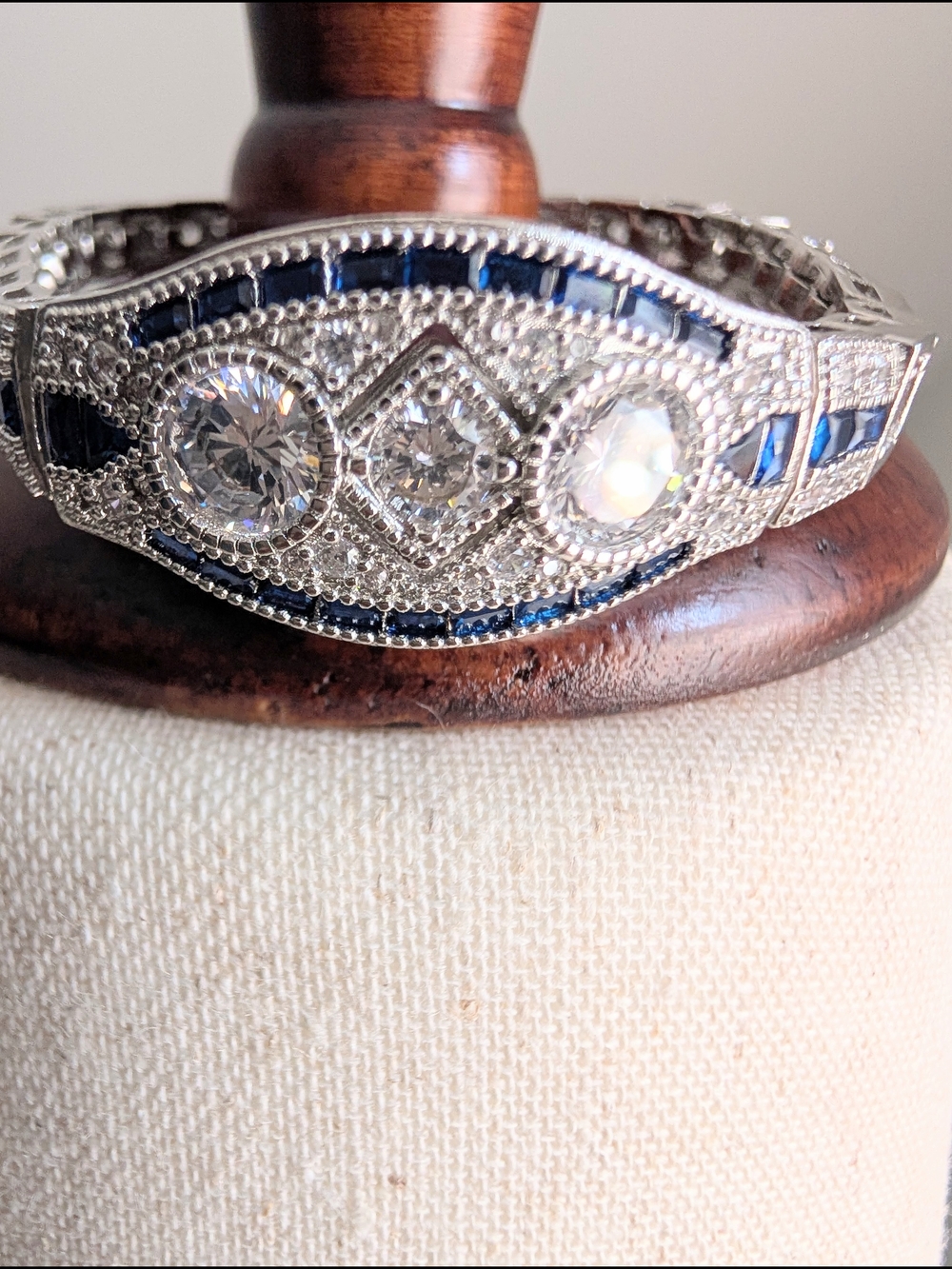 2.1 Carat Moissanite Bracelet Diamond & Sapphire Style Stones Art Deco Style 💎 - Picture 7 of 17